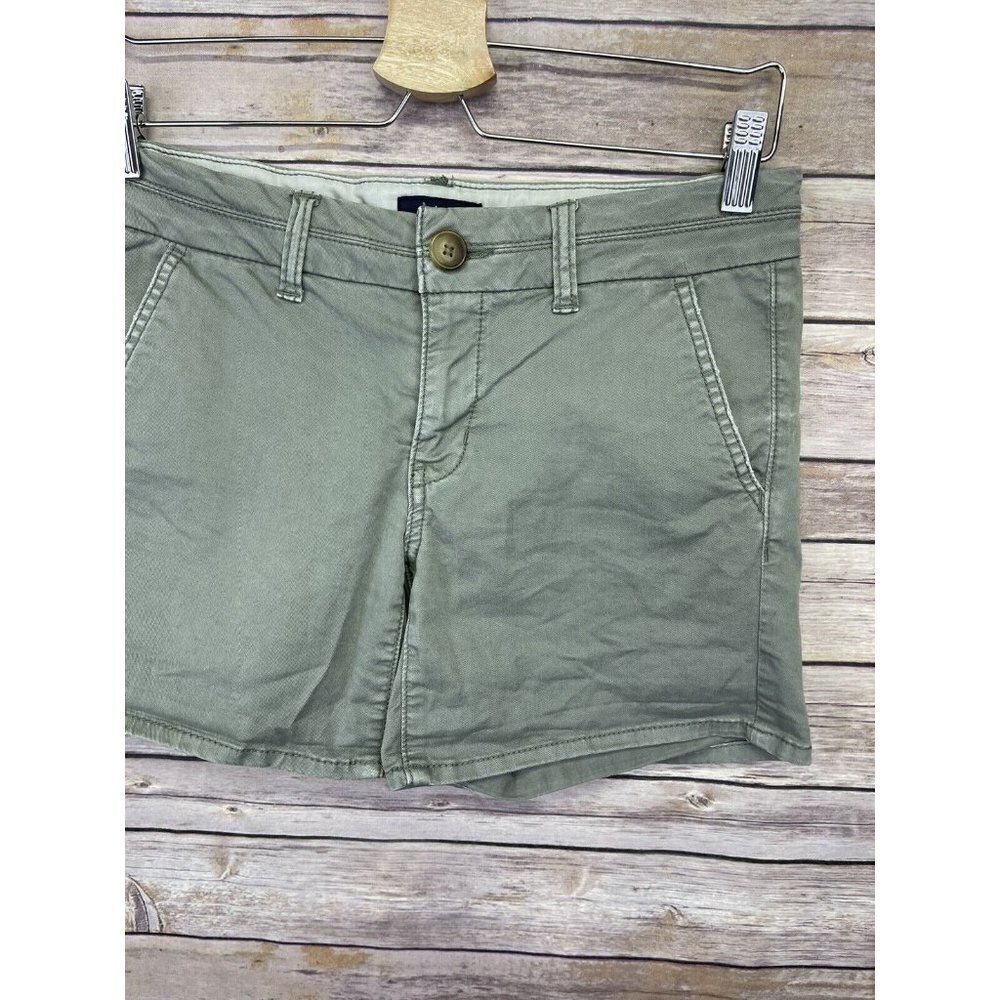 American Eagle Womens 2 Midi Shorts Stretchy Flat Front Green Shorts - Picture 3 of 10